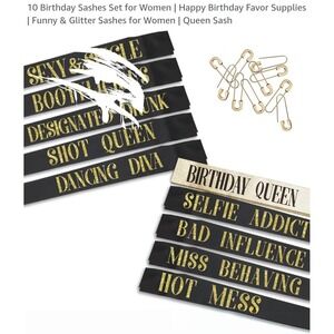 Birthday Sashes Set for Women Funny Glitter Sashes Party‎ Favor Supplies